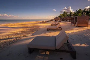 Sun Lounger Prints: View of golden beach near Puerto Morelos