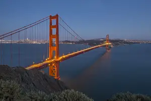 View of Golden Gate Bridge from Golden Gate Bridge Vista Point at dusk, San Francisco