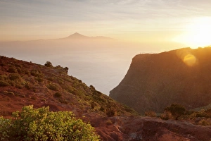 View from Gomera to Tenerife with Teide volcano at sunrise, Canary Islands, Spain, Atlantic, Europe