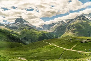 Typically Swiss Prints: View from Gornegrat in the Alps towards the Matterhorn in summer, Swiss Alps, Switzerland