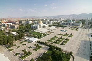 View over the government quarter and center of Ashgabad, Turkmenistan, Central Asia, Asia