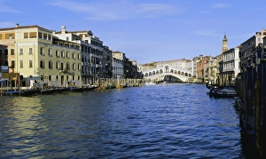 View along the Grand Canal towards the Rialto Bridge
