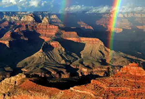 Grand Prints: View of Grand Canyon with rainbow over rock formations from the South Rim in Arizona USA