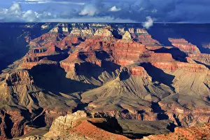 Grand Prints: View of Grand Canyon from South Rim in Arizona with layered rocks and clouds present