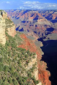 Lookout Prints: View of Grand Canyon from South Rim with cliffs and layered rock formations in multicolored scenery