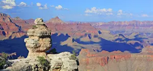 Sights Prints: View of Grand Canyon from South Rim showing rock formations and distant cliffs in Arizona