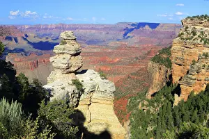 Layers Prints: View of Grand Canyon from South Rim showing rock formations and layered landscape in Arizona at midday