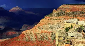 Grand Prints: View of Grand Canyon from South Rim showing rock formations and sky in Arizona during late afternoon