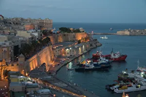 Illumination Prints: View of the Grand Harbour from Barracca Gardens, Valletta, Malta, Mediterranean, Europe