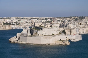 View of the Grand Harbour and city of Vittoriosa with Fort St. Angelo, taken from Barracca Gardens