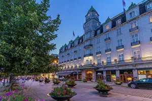 Norwegian Prints: View of Grand Hotel on Karl Johans Gate at dusk, Oslo, Norway, Scandinavia, Europe