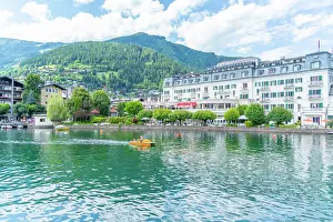 Cruise Prints: View of the Grand Hotel and Lake Zell from cruise boat on a sunny day