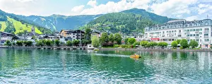 Enjoyment Prints: View of the Grand Hotel and Lake Zell from cruise boat on a sunny day