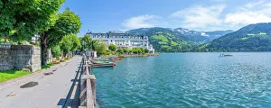 Zell Prints: View of the Grand Hotel and Lake Zell in Zell am See on a sunny day