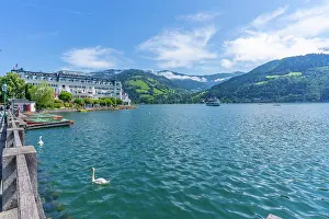 Zell Prints: View of the Grand Hotel and Lake Zell in Zell am See on a sunny day