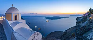 Fira Prints: View of Greek Church of Saint Stylianos at dusk