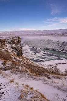 Gullfoss Prints: View of Gullfoss Waterfall on the Hvita River in winter, Western Region, Iceland