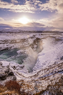 Gullfoss Prints: View of Gullfoss Waterfall on the Hvita River in winter, Western Region, Iceland
