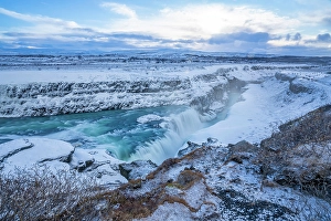 Gullfoss Prints: View of Gullfoss Waterfall on the Hvita River in winter, Western Region, Iceland