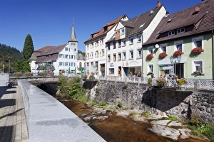 Black Forest Prints: View over Gutach River to Johannes Taeufer Church