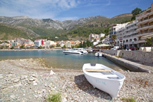 Budva Prints: View of harbour and boats, Becici, Budva Bay, Montenegro, Europe