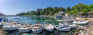 Sailboats Prints: View of harbour boats at Ipsos, Ipsos, Corfu, Ionian Sea, Greek Islands, Greece, Europe