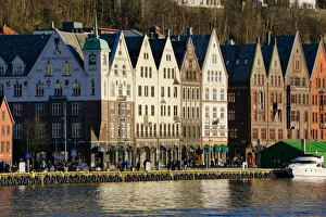 View on the harbour in Bryygen area, Bergen, Hordaland, Norway, Scandinavia, Europe