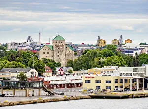 Turku Prints: View over the Harbour towards the Castle, elevated view, Turku, Finland, Europe