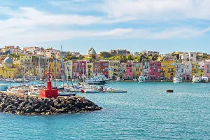 Naples Bay Prints: View of the harbour and colorful village of Procida