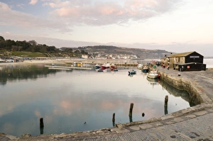 Lyme Regis Prints: View back to the harbour at Lyme Regis taken from the Cobb