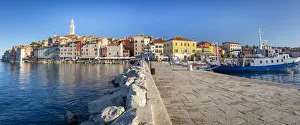View of harbour and the old town with the Cathedral of St. Euphemia, Rovinj, Istria