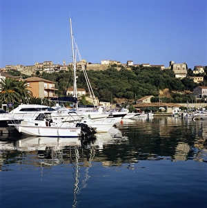 Porto Vecchio Prints: View over harbour to the old town, Porto Vecchio, Corsica, France, Mediterranean, Europe