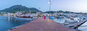 Fishermen Prints: View of harbour and town of Lacco Ameno at dusk, Island of Ischia, Campania, Italy, Europe