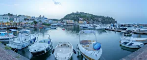 Local Life Prints: View of harbour and the town of Lacco Ameno at sunset