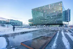 Venue Prints: View of Harpa Concert Hall and Conference Centre in the city centre in winter
