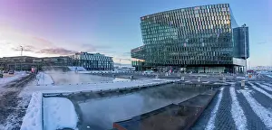 Centre Prints: View of Harpa Concert Hall and Conference Centre in the city centre in winter