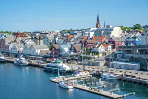 County Prints: View of Haugesund skyline from Risøy Bridge on a sunny day