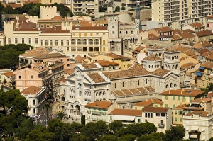 Images Dated 27th August 2007: View from helicopter of Monaco Cathedral and Prince Palace, Monaco, Cote d Azur
