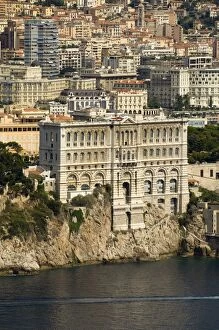 View from helicopter of Monaco Oceanography Museum and Monte Carlo, Monaco