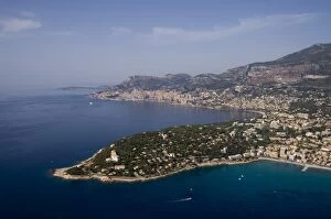 Images Dated 27th August 2007: View from helicopter of Roquebrune, Cap Martin and Monte Carlo in the background