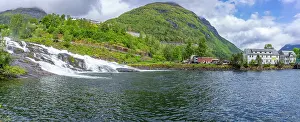 Cascades Prints: View of Hellesylt waterfall in Hellesylt