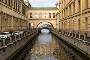 Petersburg Russia Prints: View towards Hermitage Bridge over Zimniaya Kanavka (Winter Canal), and Neva River beyond
