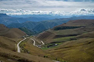 Roads Prints: View from high ground showcasing Mount Elbrus and surrounding landscape in Kabardino-Balkaria