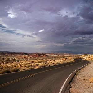 Road Markings Prints: View of highway through Valley of Fire State Park, Nevada, United States of America