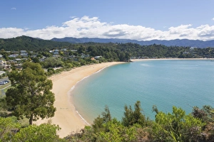 Tasman Prints: View from hillside over the sandy beach at Little Kaiteriteri, Kaiteriteri, Tasman