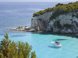 One Boat Prints: View from hillside over secluded Voutoumi Bay