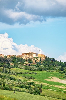 Pienza Prints: View towards a hilltop town of Pienza, Val d'Orcia, UNESCO, Tuscany, Italy