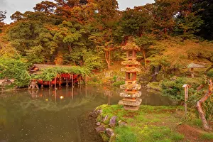 Contemplation Prints: View of Hisago-ike Pond and Kaiseki Pagoda in Kenrokumachi Japanese Garden
