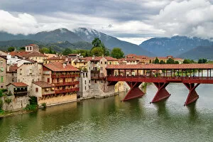 Flowing Water Gallery: View of the historic center with the Brenta River and the old bridge, Bassano del Grappa, Vicenza