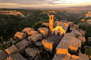Viterbo Province Prints: View of the historic centre of the medieval village of Civita di Bagnoregio at sunset